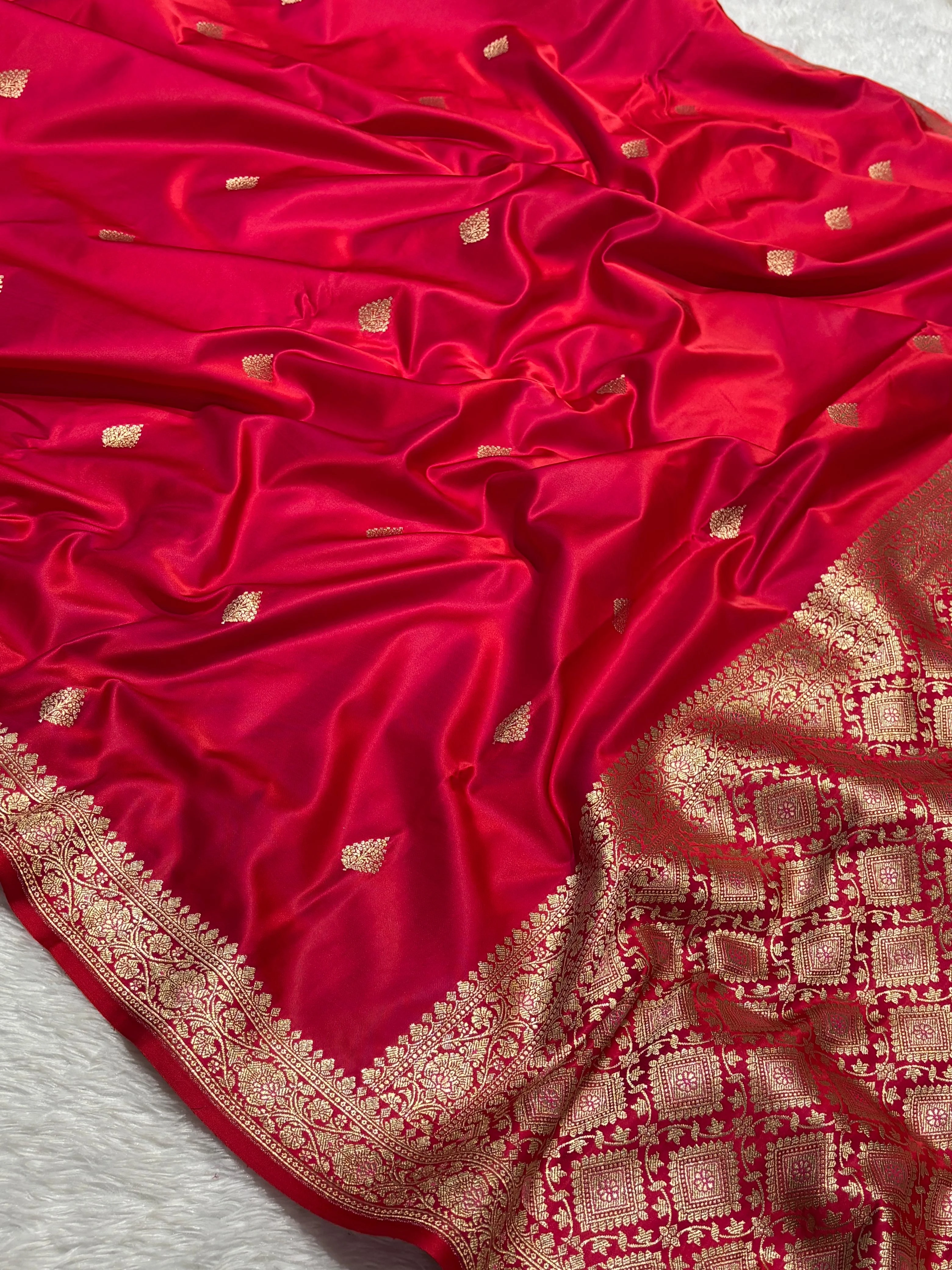 Royal Blue Satin Silk Banarasi Saree with Gold Zari Woven Border